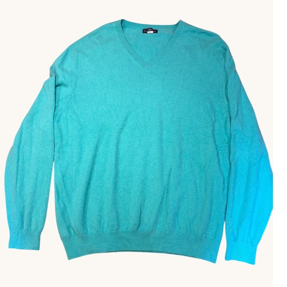 LANDS' END Men's V-Neck 100% Cashmere V Neck Sweater XL Turquoise Aqua